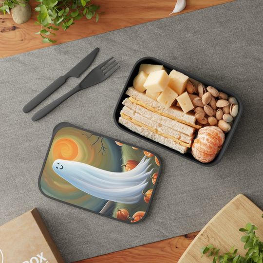 Discover Ghost Halloween PLA Bento Box with Band and Utensils