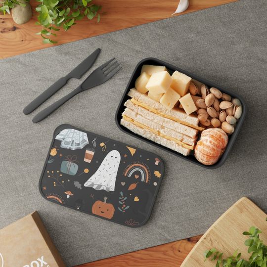 Discover Boho Halloween Theme PLA Bento Box with Band and Utensils