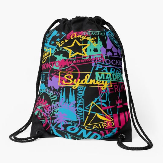 Discover Passport Stamp Travel Destination Drawstring Bag