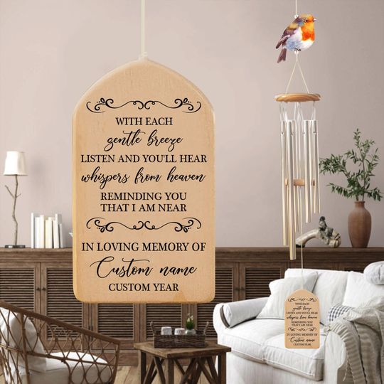 Discover Personalized Memorial Wind Chime, Whispers from Heaven, Robin Bird Wind Chime