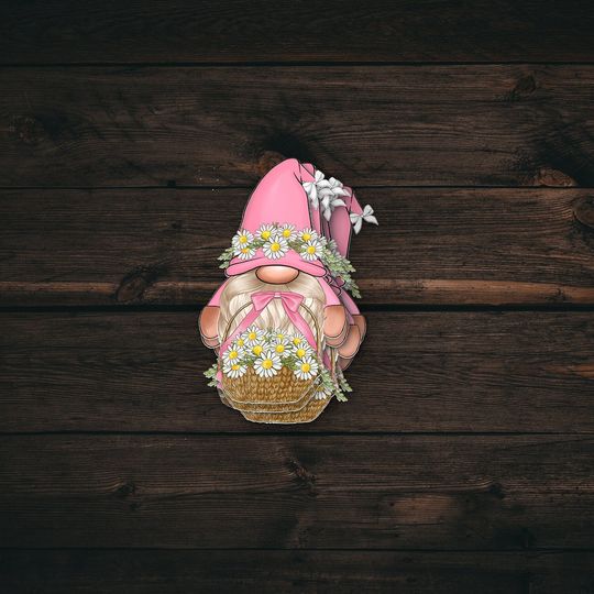 Discover Pink Gnome Floral Stickers, Stickers for Journals, Gnome Spring Sticker