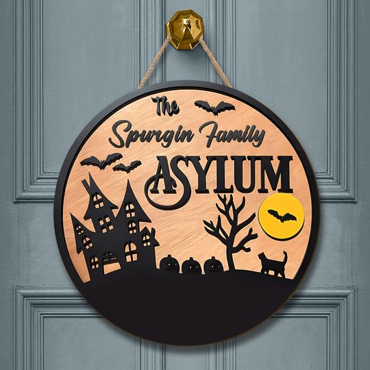 Discover Asylum Family Sign - Personalized Shaped Wood Sig