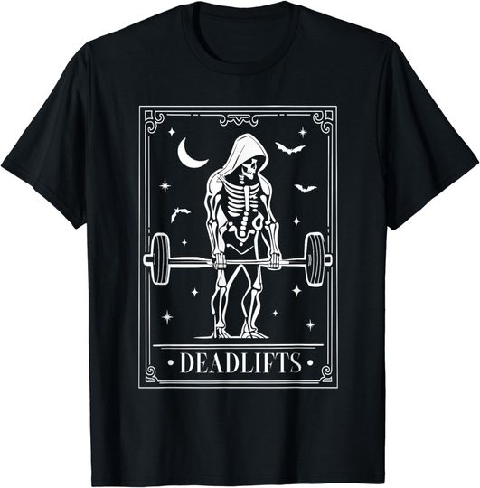 Discover Tarot Card Deadlifts Skeleton Gym Spooky Season Halloween T-Shirt