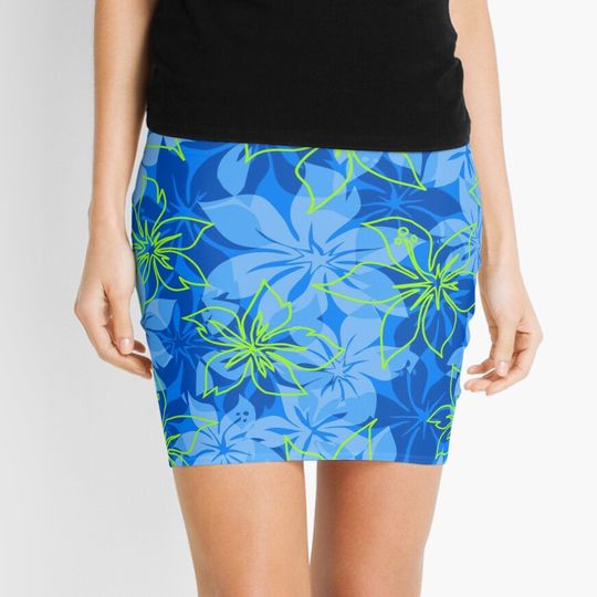 Discover Olowalu Hibiscus Blue and Lime Mini Skirt