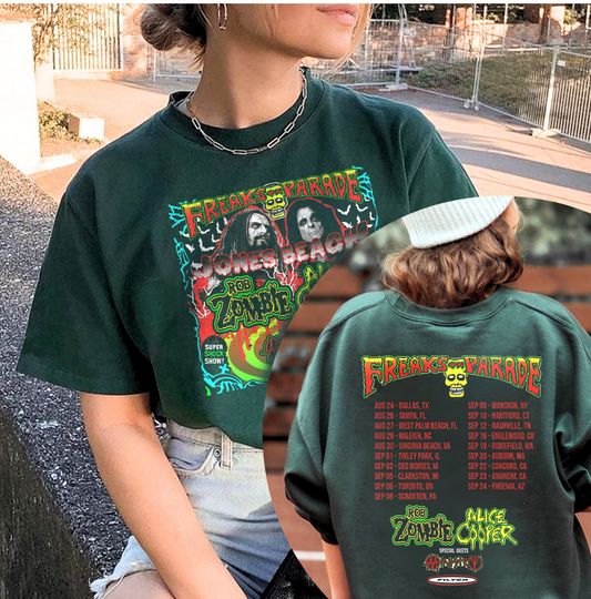 Discover Rob Zombie Freaks On Parade Tour 2023 Shirt, Rob Zombie Alice Cooper Dates Shirt