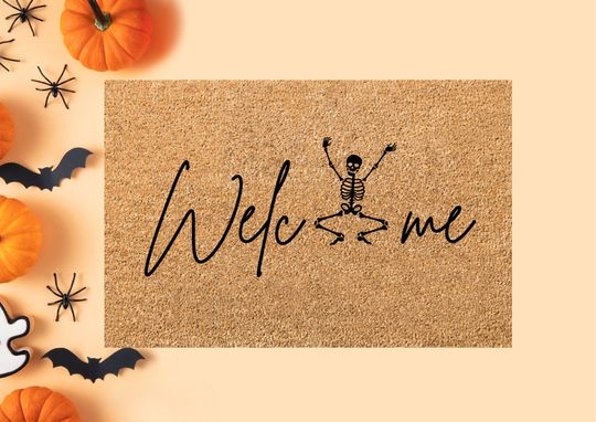 Discover Halloween Door Mat | Welcome Halloween | Outdoor Mat with Skeleton