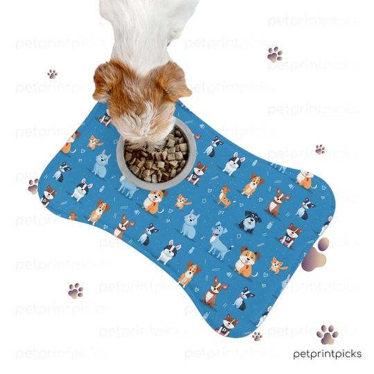 Discover Blue Dog Pattern Pet Feeding Mats