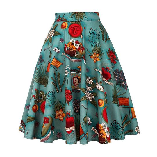 Discover Flaming Heart Turquoise A Line Women's Skater Skirt