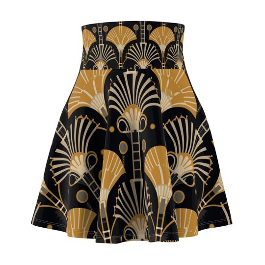 Discover Women's Skater Skirt Art Deco 1930 Pattern in Black and Gold