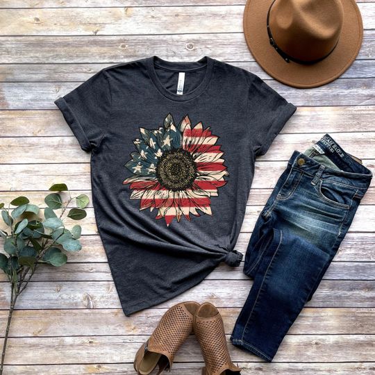 Discover America Sunflower Shirt, USA Flag Flower T Shirt, Gift For American