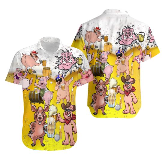 Discover Funny Pigs Print Beer Pigs Hawaiian Shirt
