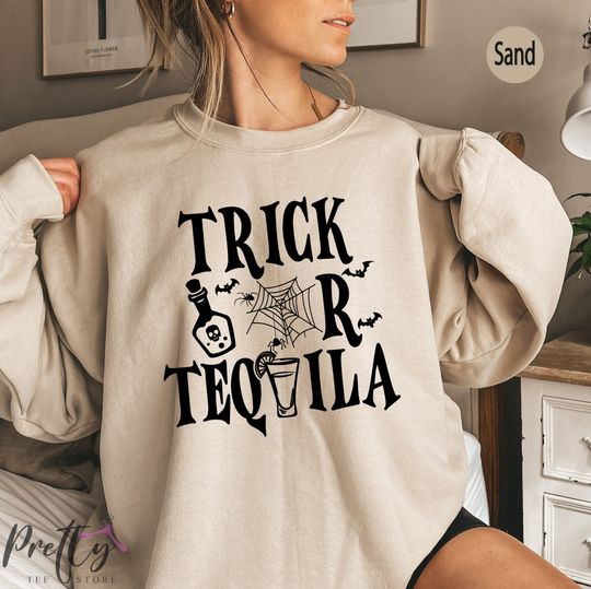 Discover Trick Or Tequila Sweatshirt, Women's Trendy Halloween Shirt, Funny Fall Shirt For Girls, Spooky Season Hoodie, Halloween Gifts For Her,P7684