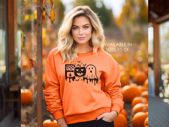 Discover Halloween Sweatshirt with Boo and Ghost Design