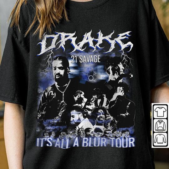 Discover Drake 21 Savage Rap Shirt, Drake It's All A Blur Tour 2023 90s