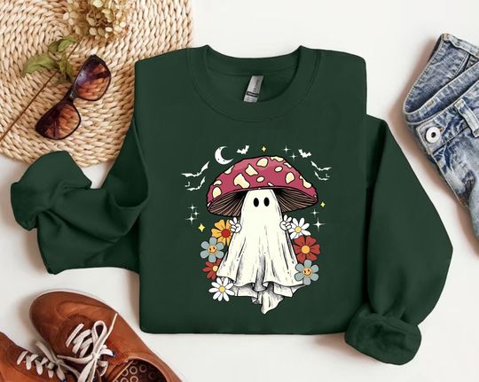 Discover Funny Ghost Mushroom Halloween Sweatshirt