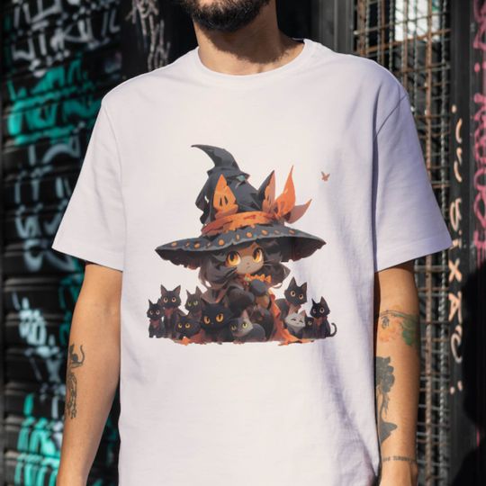 Discover Unisex Jersey Short Sleeve Tee, Halloween Cat Witch T-Shirt, Cat Lover's Gift