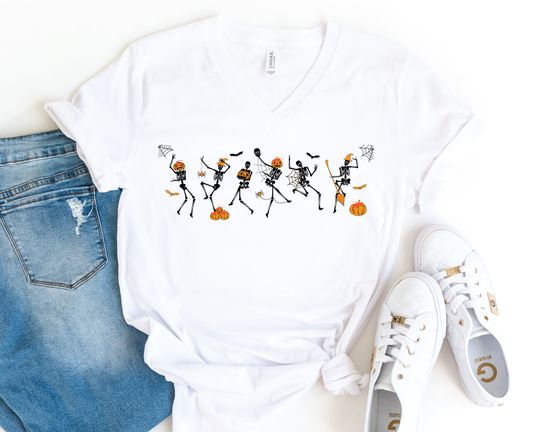 Discover Dancing Skeletons Halloween V-Neck Shirt