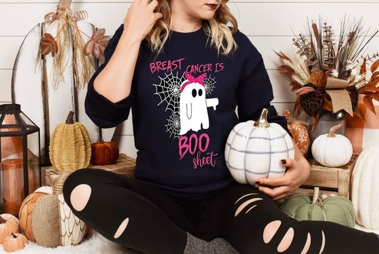 Discover Breast Cancer Awareness Sweatshirt, Ghost Halloween Shirt Survivor Gifts