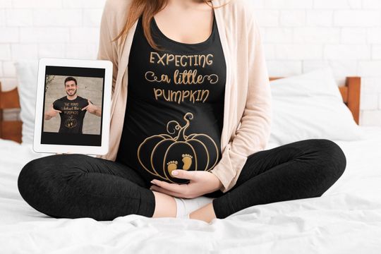 Discover Expecting a little Pumpkin, Polyester Spandex Tank, Fall Pregnancy Announcement, Maternity Halloween, Thanksgiving Maternity Shirt, Tank top