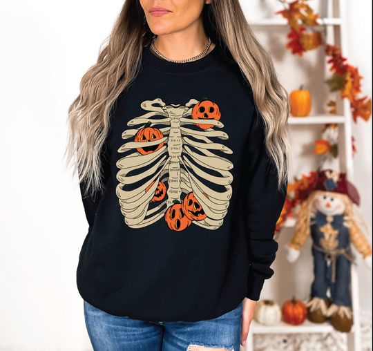 Discover Skeleton pumpkin,  Pumpkin Sweater, Halloween Crewneck, Fall Sweatshirt, Halloween Party Sweatshirt, Spooky Season Sweatshirt Plus Size fall