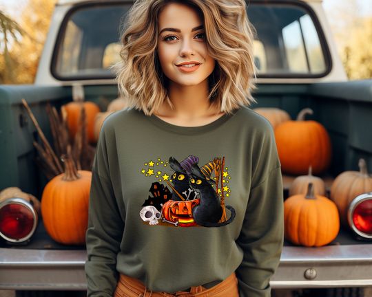 Discover Spooky Cat Lover Halloween Sweatshirt
