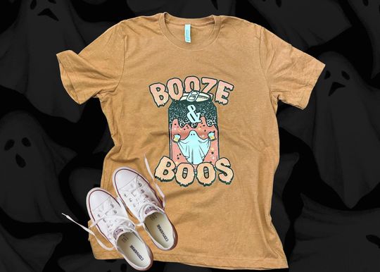 Discover Booze and Boos Shirt, Spooky Vibes Halloween Bella Canvas Tee Shirt, Adult Trick or Treat T Shirt, Unisex Garment Dyed T-Shirt