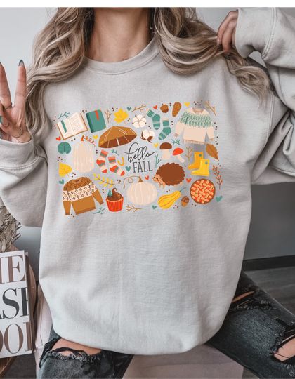 Discover Hello Fall, Halloween Season, Spirit, Cozy Comfortable Oversize Hoodie, Unisex Heavy Blend Crewneck Sweatshirt, Back to School, Fall Love