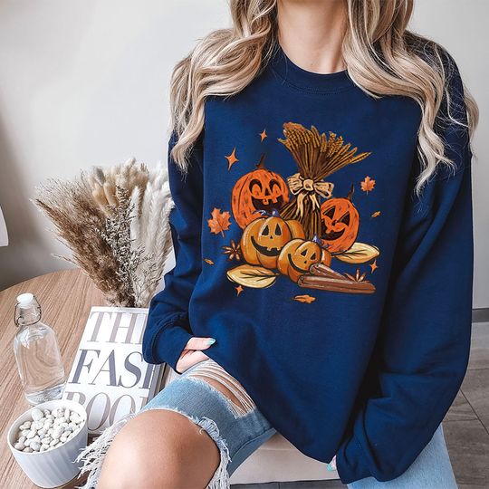 Discover Halloween Sweatshirt, pumpkin sweatshirt, fall shirts, cute pumpkin shirt, Funny halloween, Halloween gift, Spooky season shirt, Pullover