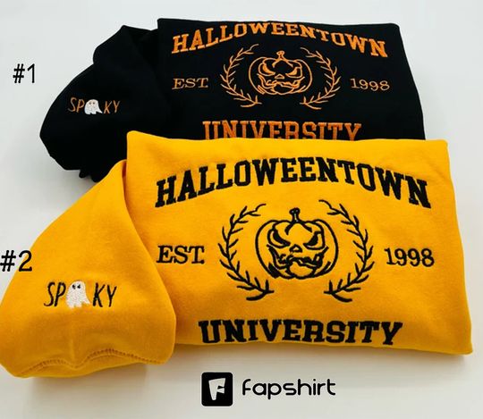 Discover Embroidered Halloween embroidery sweatshirt/Halloweentown sweatshirt, sleeve spooky, ghost, Y2K Style Embroidered Crewneck| Pumpkin Shirt