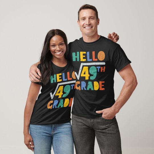 Discover Hello 7th Grade Funny Square Root of 49 Math T-Shirt