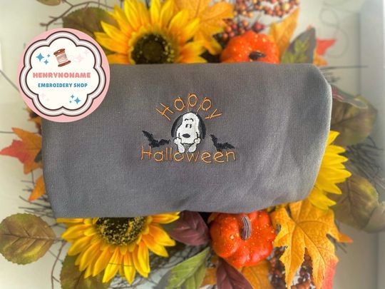 Discover Snoo.py Hug Woodstock Fall Embroidered Sweatshirt, Snoo.py Pumpkin Embroidered Hoodie, Halloween Cartoon Dog Embroidery Crewneck Sweatshirt