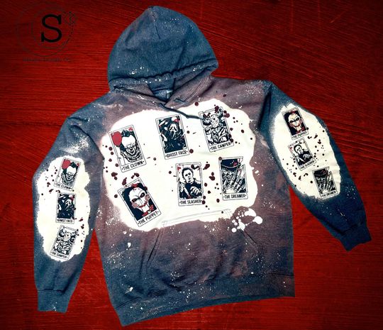 Discover Halloween Horror Tarot Card Bleached Graphic Hoodie