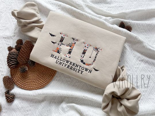 Discover Embroidered Floral Letter Halloween Hoodie Halloweentown University Crewneck Embroidery sweatshirt high school sweatshirt, Halloween Gift