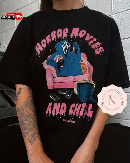 Discover Ghostface T-Shirt, Horror Movies And Chill T-Shirt, Scream Movie T Shirt, Ghost Face Shirt, Halloween Party, No You Hang Up Shirt