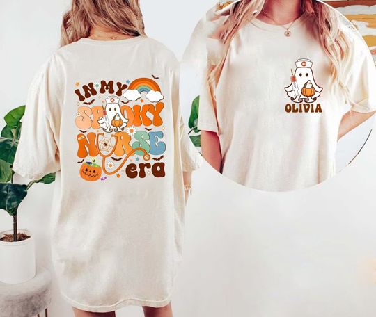 Discover In My Spooky Nurse Era Personalized T-Shirt, Halloween Ghost Design