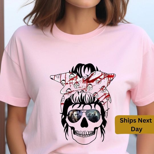 Discover Unisex Michael Myers Shirt Halloween Movie Happy Skeleton Graphic Cheery Skeleton Shirt Smiling Skeletal Design Halloween Skull Top