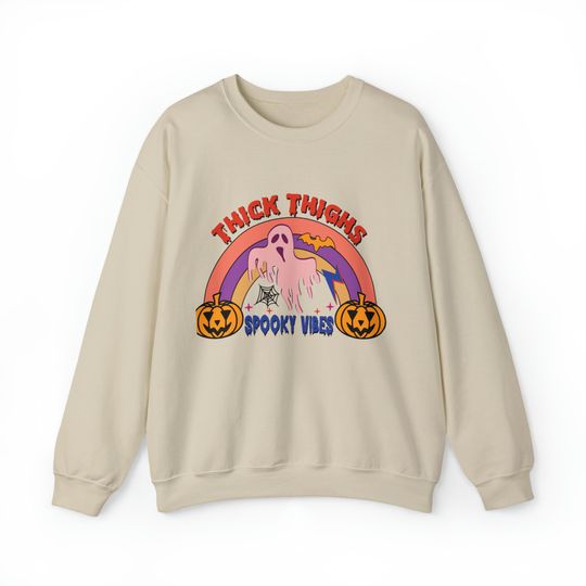 Discover Thick Thighs Spooky Vibes | Halloween Crewneck | Unisex Crewneck Sweatshirt
