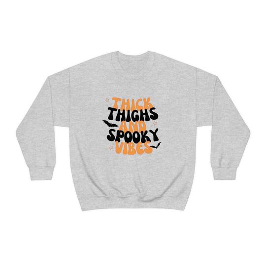 Discover Thick Thighs and Spooky Vibes Tee, Halloween Shirt, Bats, Funny Shirt, Unisex Heavy Blend Crewneck Sweatshirt