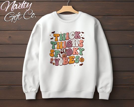 Discover Halloween Women's Crewneck Sweatshirt, Thick Thighs Spooky Vibes, Halloween Lover Sweater