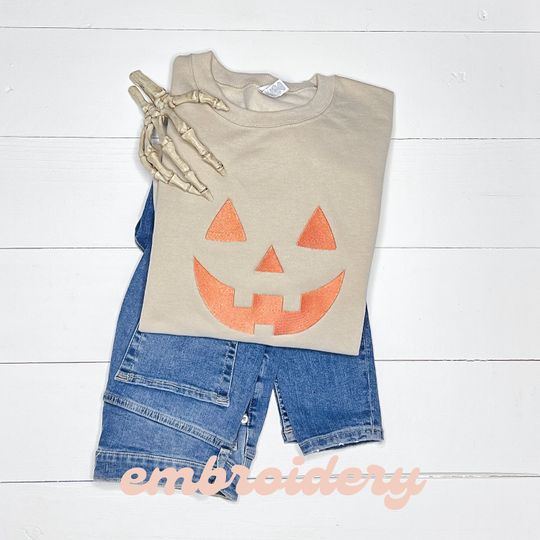 Discover Pumpkin Face Halloween Sweatshirt Embroidered, Embroidery Halloween Pumpkin Sweatshirt, Cozy Trendy Oversized Womens Sweatshirt Gift For Mom