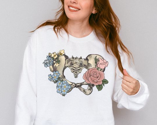 Discover Anatomy Sweatshirt Flower and Bone Crewneck Pelvic Health Awareness