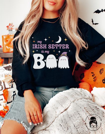 Discover Irish Setter Halloween Sweatshirt Gift Funny Dog Mom Fall Pullover Crewneck Sweater Autumn Shirt Tshirt Dog Mama My Boo Ghost Spooky