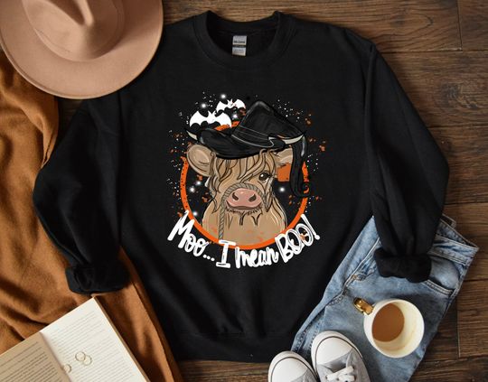 Discover Moo I Mean Boo Halloween Sweatshirt - Adorable Heifer Design for Spooky Nights