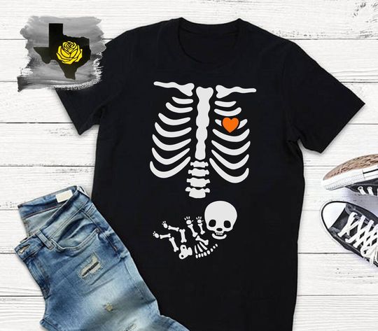 Discover Pregnant Skeleton Halloween T-Shirt