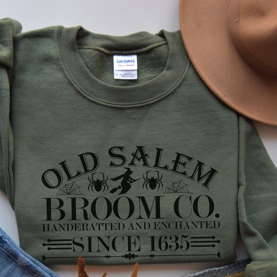 Discover Salem Massachusetts,Salem broom co shirt,Salem fall sweatshirt,vintage Halloween,Halloween fall vibes,spooky vibes,Spooky season,hoc