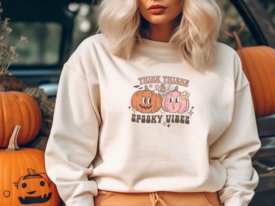 Discover Thick Thighs and Spooky Vibes | Halloween Sweatshirt | Cute Fall Outfit | Halloween Outfit | Crewneck Sweatshirt | Sweatshirts Szn | Unisex