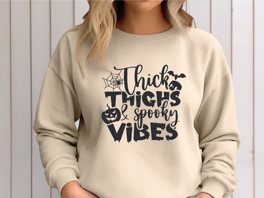Discover Funny Halloween Hoodie - Thick Thighs Spooky Vibes