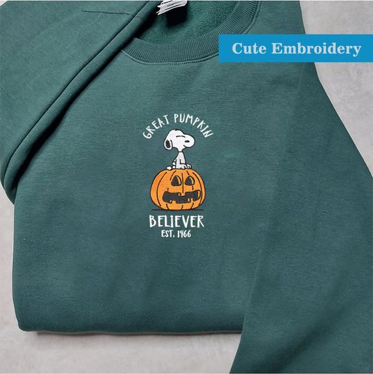 Discover Snoopy Great Pumpkin Believer Embroidered Sweatshirt, Halloween Gift idea, Fall Hoodie