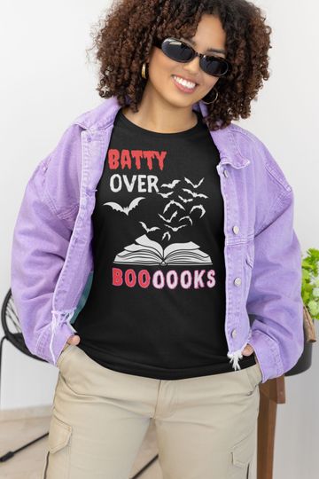 Discover Batty Over Books Teacher Halloween Shirt