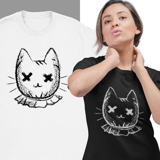 Discover Halloween Tshirt, SCARECROW CAT HEAD. Cotton Unisex Shirt. Spooky Shirt Gift for Her, Gift for Him